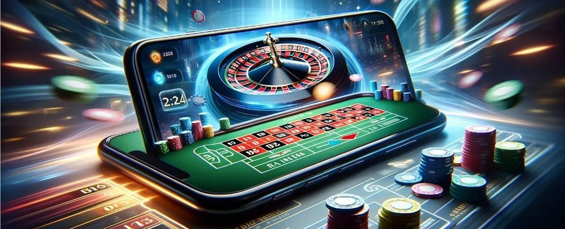 Dynamic image representing the evolution of online casino gaming with golden accents.